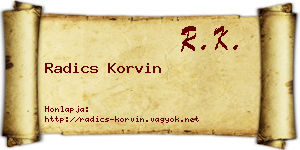 Radics Korvin névjegykártya